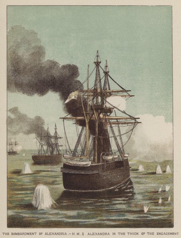 Bombardování Alexandrie, HMS Alexandra ve středu střetnutí od after Richard Simkin