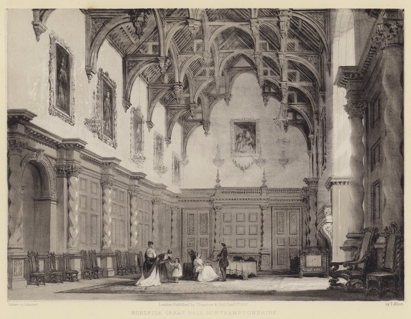 Burleigh Great Hall, Northamptonshire od after Thomas Allom