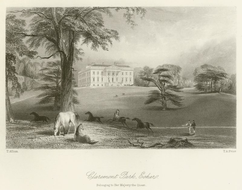 Claremont Park, Esher, patřící Jejímu Veličenstvu královně od after Thomas Allom