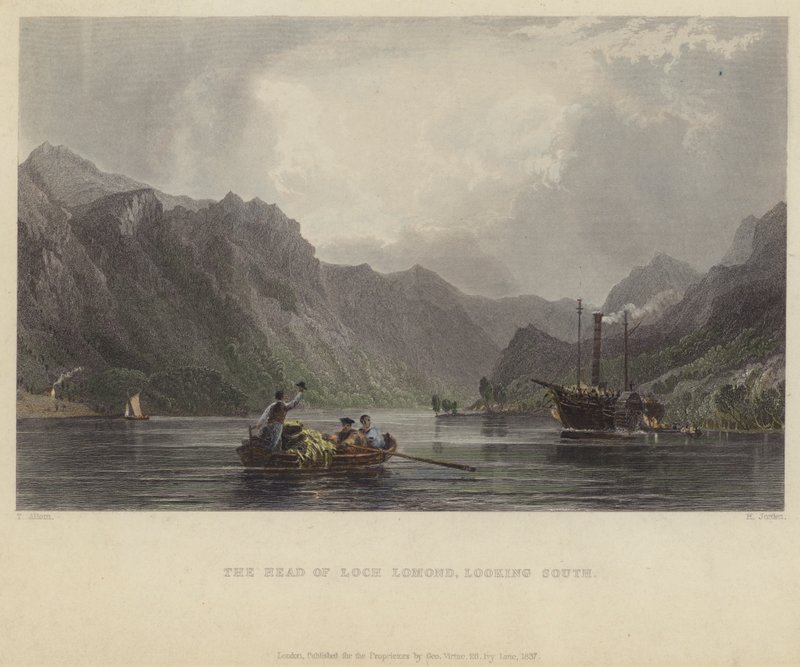 Hlava jezera Loch Lomond při pohledu na jih od after Thomas Allom