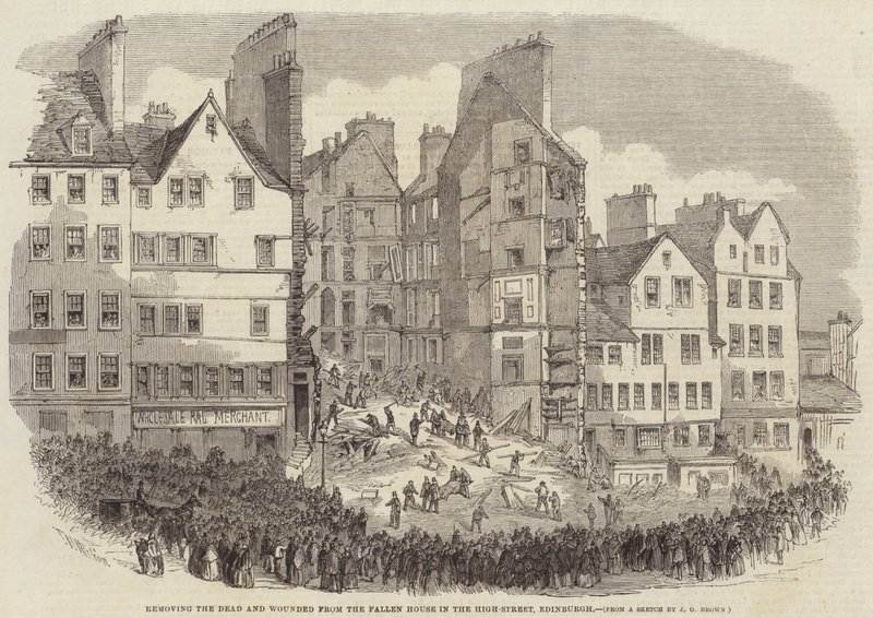 Odstraňování mrtvých a zraněných z padlého domu na High-Street v Edinburghu od after Thomas Harrington Wilson