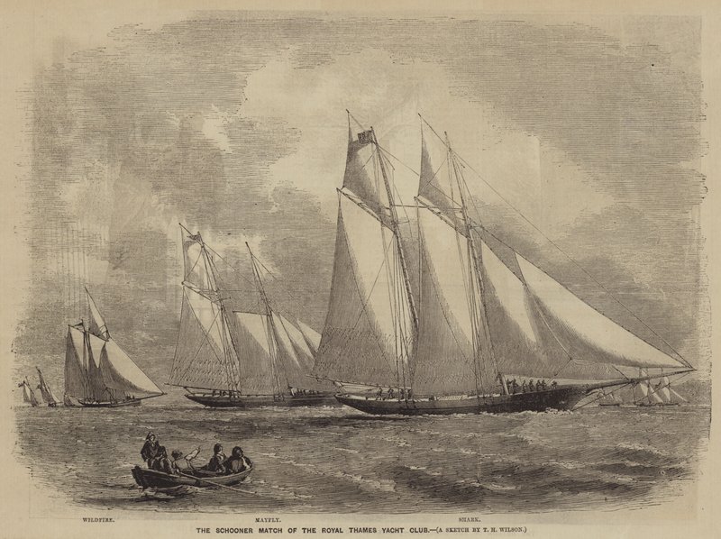 Zápas škunerů Královského jachtařského klubu na Temži od after Thomas Harrington Wilson
