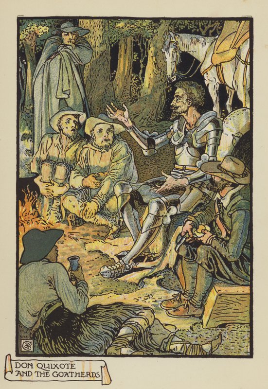 Don Quijote a pastevci koz od after Walter Crane