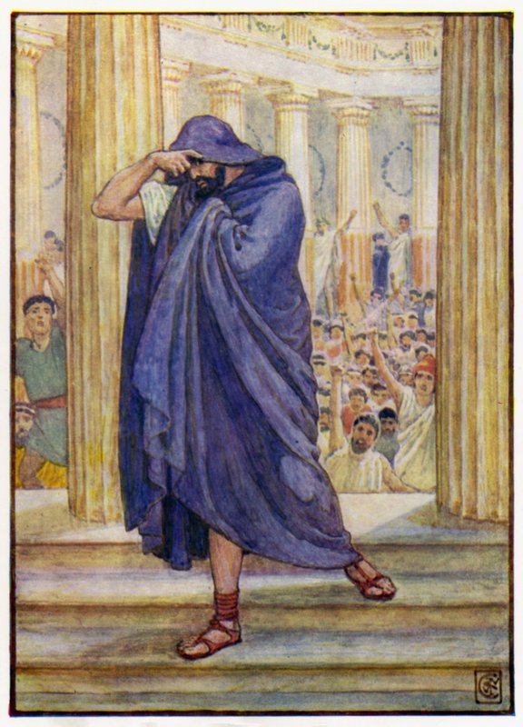 Odešel ze shromáždění a schoval si obličej do pláště od after Walter Crane