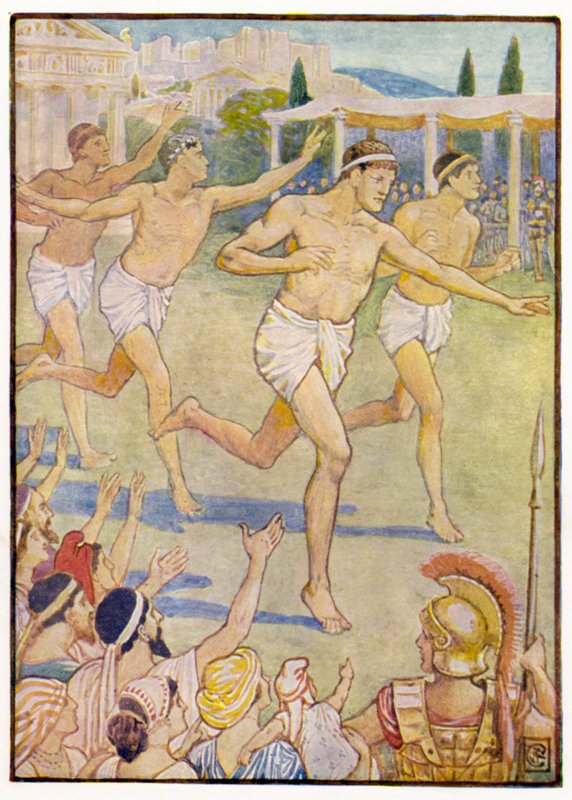 V nejstarších dobách byl jednoduchý závod nohou jedinou událostí od after Walter Crane