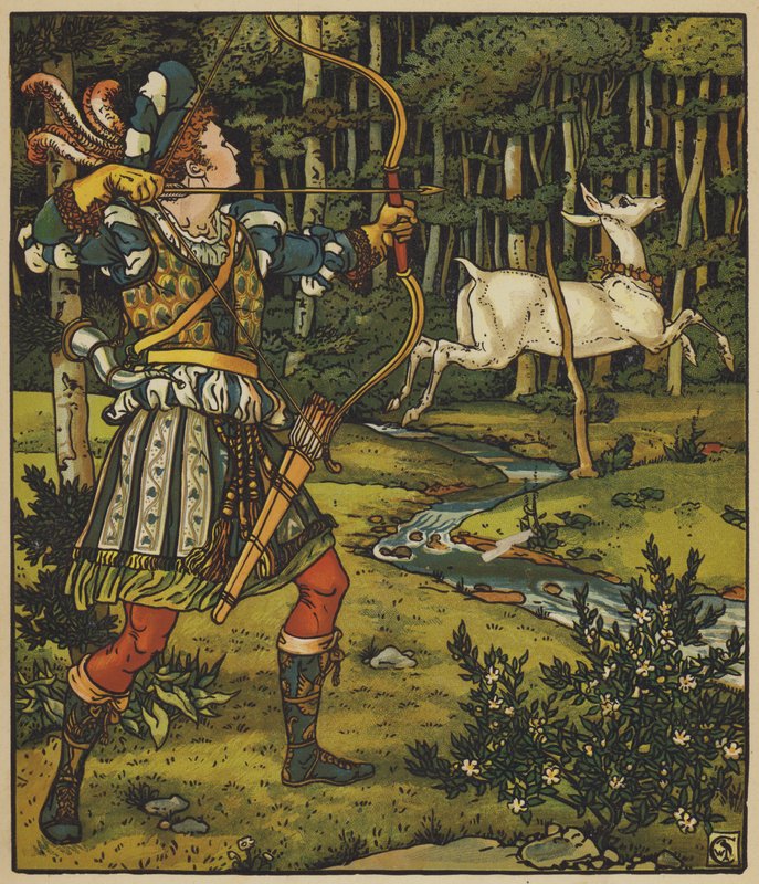 Princ Guerrier pronásleduje Hind in the Wood od after Walter Crane