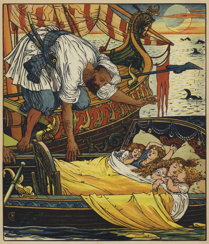 Korzár zachraňuje děti od after Walter Crane