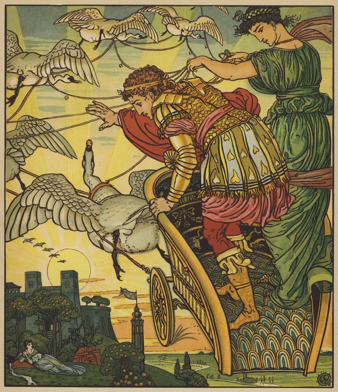 Víla pouště unáší krále zlatých dolů od after Walter Crane