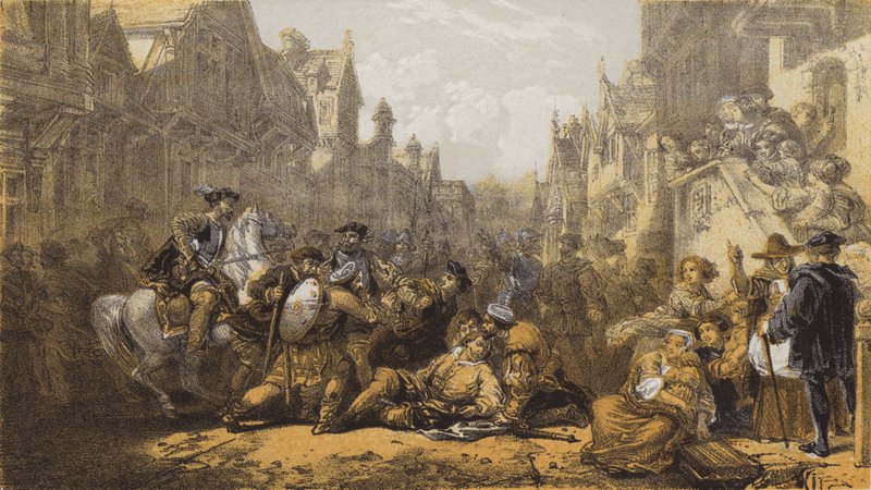 Old Linlithgow, Atentát na regenta Moraye (chromolitho) od after William Allan