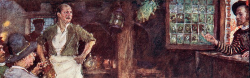 Shakespeare zavolá do The Mermaid Tavern, aby zjistil, jestli je tam Ben Jonson od after William Hatherell