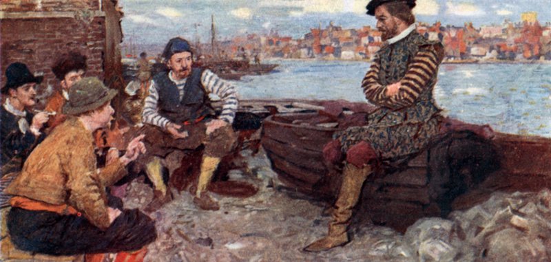 Shakespeare mluví s některými muži z Raleighu, kteří se vrátili ze Španělska od after William Hatherell