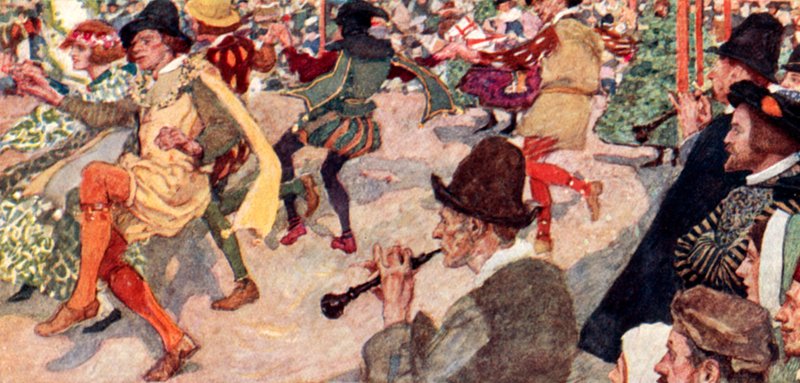 Shakespeare sleduje Morris Dance v Maypole v Cornhill v Londýně od after William Hatherell