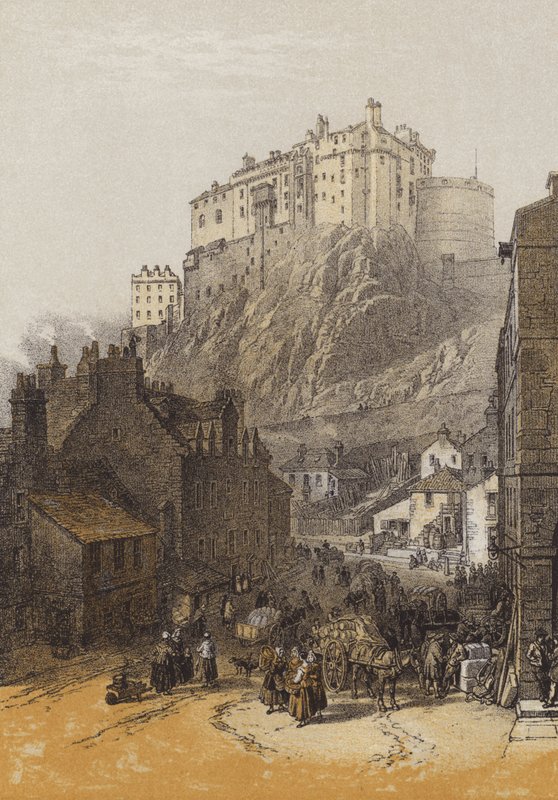 Edinburský hrad, z Grassmarket (chromolitho) od after William Leighton Leitch