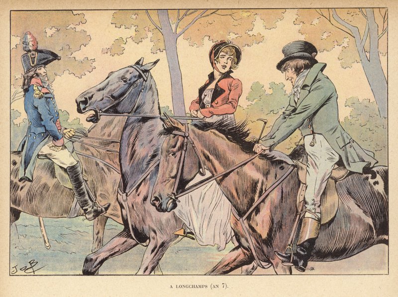 V Longchamps (7. rok) (barevné lito) od pseudonym for Onfray de Breville Jacques Job