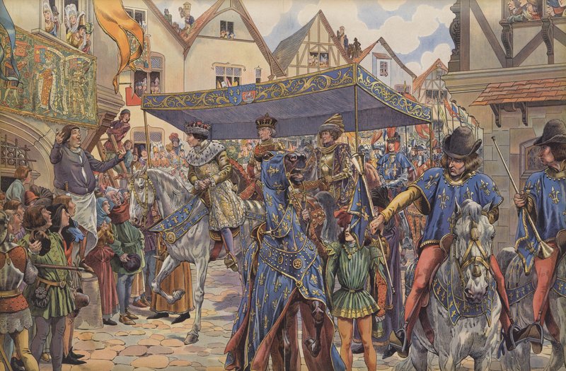 Davy v ulicích Paříže vítají Ludvíka XI., když přijíždí z Burgundska, aby si po smrti svého otce Karla VII. od pseudonym for Onfray de Breville Jacques Job