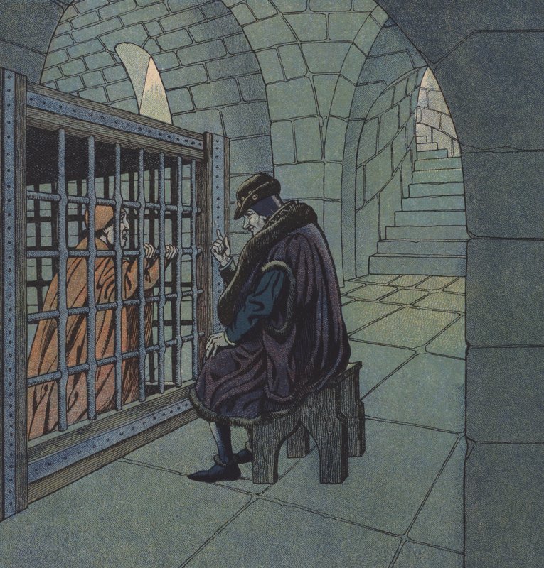 Francouzský král Ludvík XI a kardinál Balue (barevné lito) od pseudonym for Onfray de Breville Jacques Job