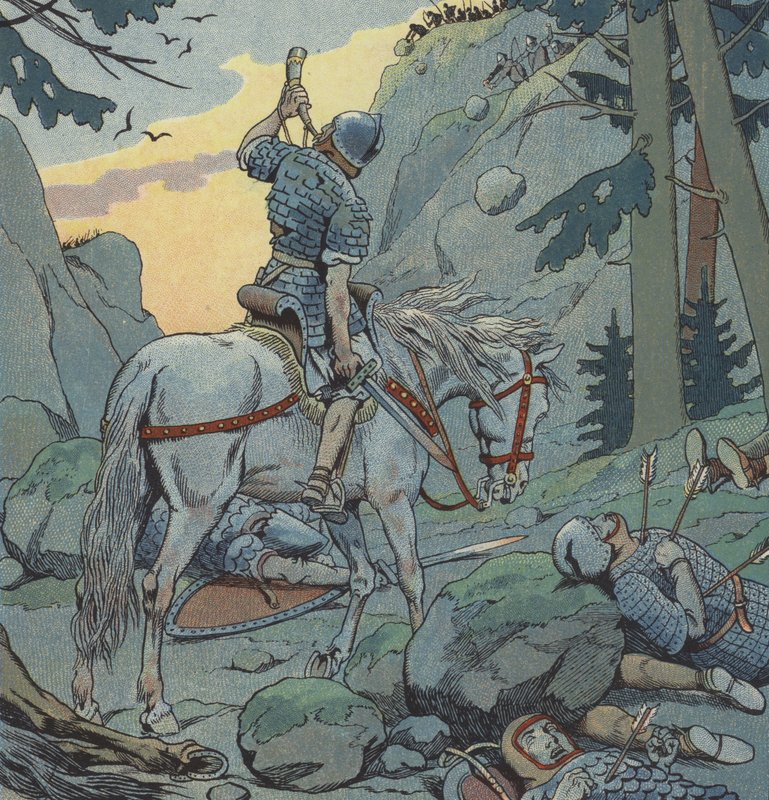 Roland v Roncesvalles (barevné lito) od pseudonym for Onfray de Breville Jacques Job