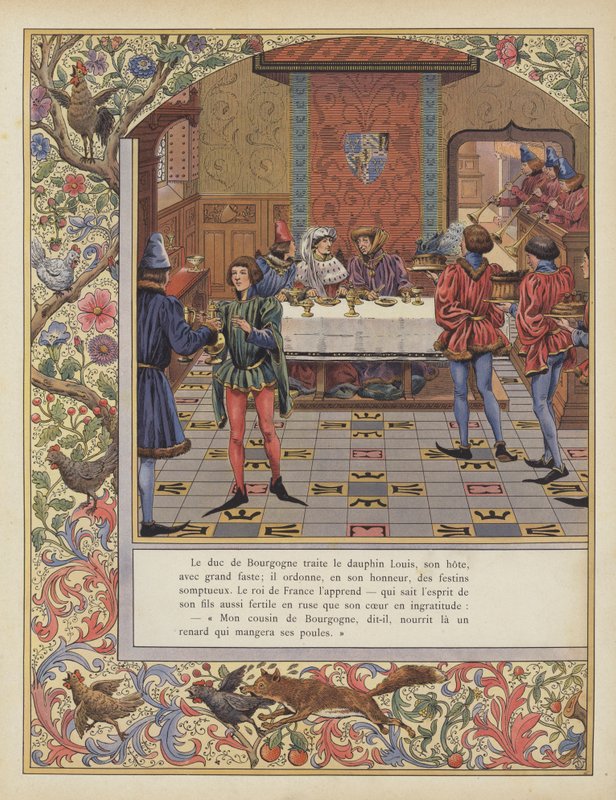 Vévoda z Burgundska poskytuje luxusní hostinu pro Louise, dauphina z Francie (barva litho) od pseudonym for Onfray de Breville Jacques Job