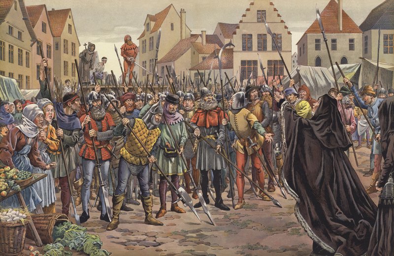 Marie, vévodkyně z Burgundska, prosí lidi z Gentu za životy dvou radních svého otce, kteří byli v korespondenci s francouzským králem Ludvíkem XI. od pseudonym for Onfray de Breville Job