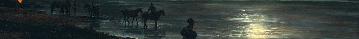 Pohled na Drážďany za měsíčního svitu (Johan Christian Dahl), Detail: Pferde und Figur am Elbufer