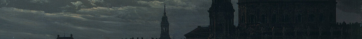Pohled na Drážďany za měsíčního svitu (Johan Christian Dahl), Detail: Hofkirche mit Turm