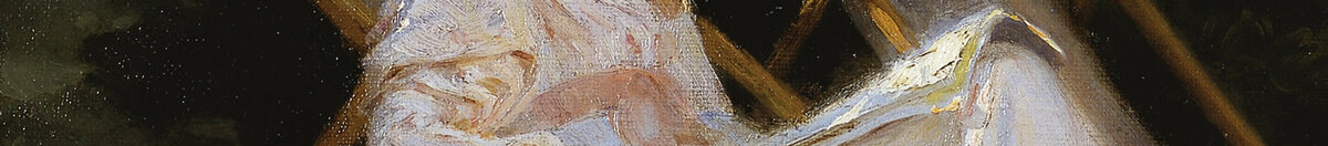 Marie Krøyer sedící na lehátku v zahradě u domu paní Bendsenové (Peder Severin Krøyer), Detail: Lesende Frau im Liegestuhl