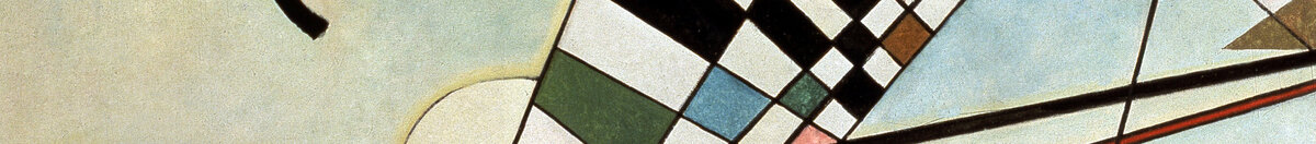 Kompozice VIII. Obraz Vasilije Kandinského (nebo Wassily Kandinski či Kandinskij, 1866-1944). 1915 Slunce. 201x140 cm New York, Guggenheimovo muzeum (Wassily Kandinsky), Detail: Schachbrett-Raster