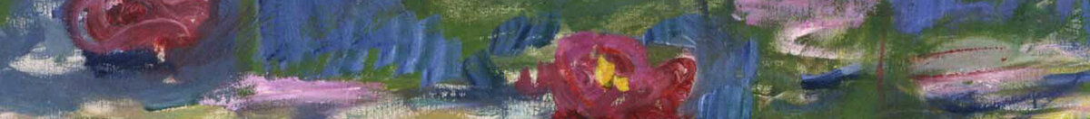 Lekníny, 1916 (Claude Monet), Detail: Seerosen links mit Spiegelung