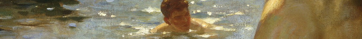 Milenci slunce, 1923 (Henry Scott Tuke), Detail: Schwimmer im glitzernden Wasser