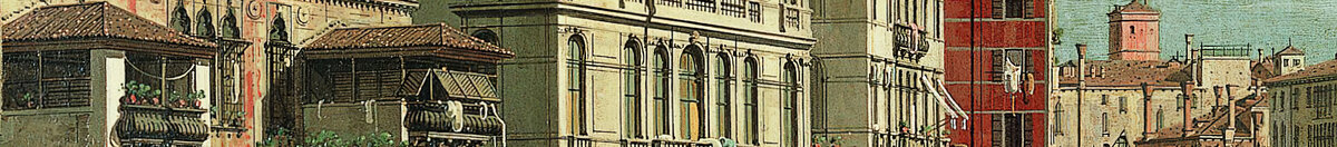 Canal Grande, Benátky, pohled k jihovýchodu, s Campo della Carità vpravo, 30. léta 18. století. (Giovanni Antonio Canal), Detail: Palastfassaden links