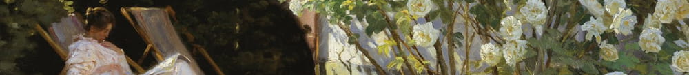 Marie Kroyer sedí na lehátku v zahradě u domu paní Bendsensové (Peder Severin Krøyer)