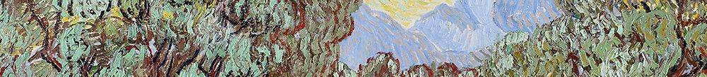 Olivovníky se žlutou oblohou a sluncem (Vincent van Gogh)