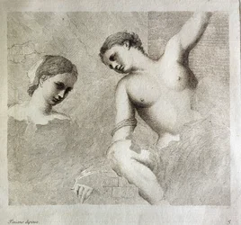 Ženské postavy. Vlevo dole "Tiziano Dipinse". Rytina od Giorgia da Castelfranco známého jako Giorgione (1476/1478-1510) Kunsthistorisches Institute, Florencie