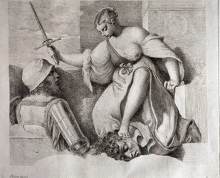 Salome s hlavou svatého Jana Křtitele. Vlevo dole "Tiziano Dipinse". Rytina od Giorgia da Castelfranco, známého jako Giorgione (1476/1478-1510) Kunsthistorisches Institute, Florencie.