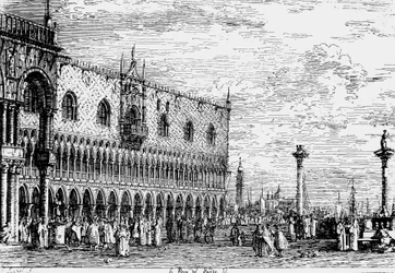 Dóžecí palác a Piera del Bando, Benátky, rytina Giovanni Antonio Canal, známý jako Canaletto (1697-1768), Itálie