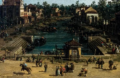Pohled na Mestre s Canale delle barche, detail, asi 1755-1760 (olej na plátně)