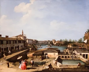 Pohled na mlýny Dolo na řece Brentě, asi 1732/35 (olej na plátně)