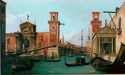 Most Arsenale v Benátkách, obraz Giovanniho Antonia Canala, zvaného Canaletto (1697-1768), 1730-1731, 47 x 79 cm, Anglie, Woburn Abbey