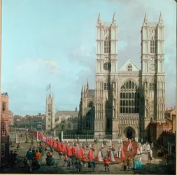 Pohled na Westminsterské opatství a průvod rytířů Řádu Bath Malba Giovanni Antonia Canal známá jako Canaletto (1697-1768) 1749 Sun. 99x101 cm Londýn, Westminster