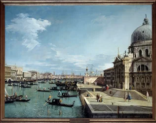 Pohled na vstup do Canal Grande a kostel Santa Maria della Salute v Benátkách. Obraz Antonia Canala, zvaného Canaletto (1697-1768), 18. století. Rozměry: 1,19 x 1,53 m