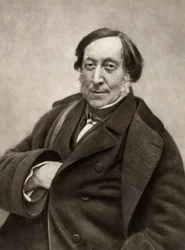 Gioachino (Antonio) Rossini (1792-1868) italialainen säveltäjä. Nadarin valokuvasta, Gaspard-Felix Tournachonin (1820-1910) salanimi.