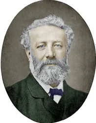 Jules Verne (1828-1905) francouzský romanopisec, fotografie Nadar, kolorovaný obraz