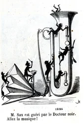 Pan Sax je zraněn černošským lékařem. Adolphe (Adolph) Sax, vynálezce saxofonu (1814-1894)