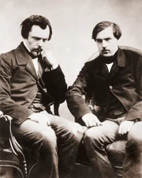 Bratři Edmond de Goncourt (1822-1896) a Jules de Goncourt (1830-1870), literární kritici a francouzští spisovatelé, foto Gaspard Felix Tournachon dit Felix Nadar (1820-1910) kolem roku 1855