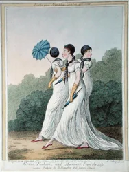 Grace, Fashion and Manners from Life, lept James Gillray (1757-1815), vydal G. Humphrey (ručně kolorovaný lept)