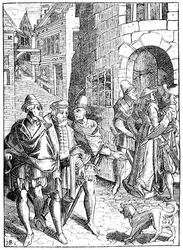 Proboštova věznice, rue de la Tannerie, Paříž, po dřevorytu v „Praxis Rerum Civilium“ od Joose de Damhouder (1507-81) publikoval Antverpy