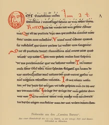 Stránka z Carminy Burany (barevná litografie)