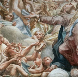 Andělé hrají hudbu, detail Nanebevzetí Panny Marie