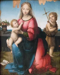 Madonna a dítě s mladým svatým Johnem, Andrea Piccinelli známý jako il Brescianino (olej na panelu)