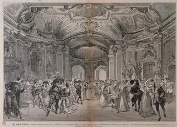 Ilustrace k opeře Le Maschere od Pietra Mascagniho pro představení v teatro alla Scala v Miláně
